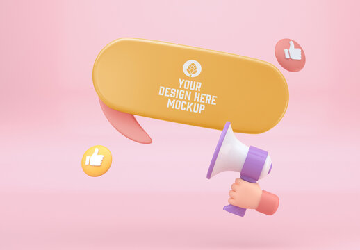 Comic Speech Bubble with Megaphone Mockup