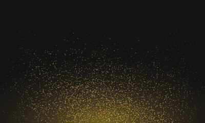 Golden glitter texture on black background. Shining golden confetti particles. Abstract grainy effect. Vector illustration