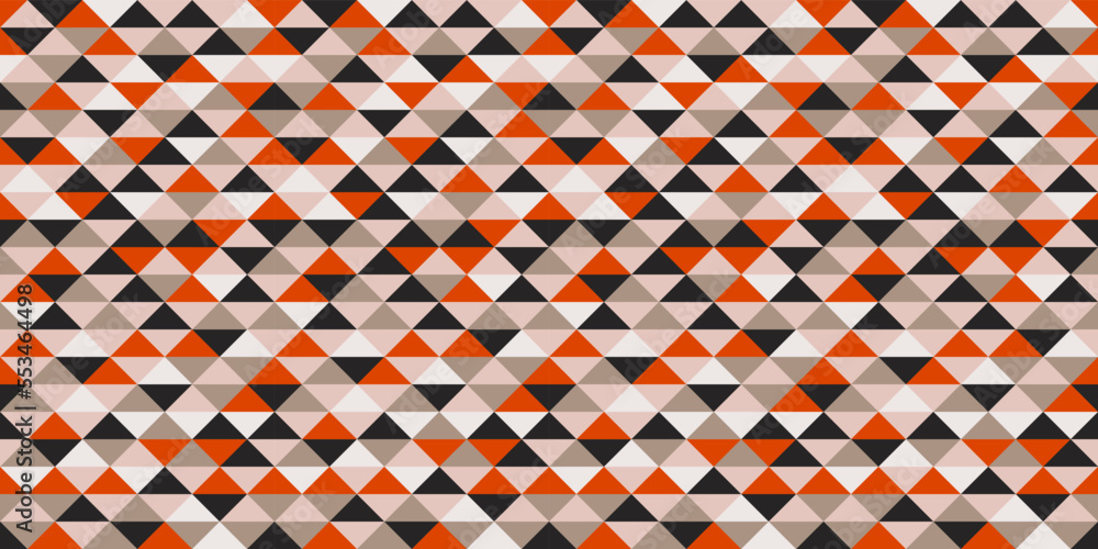 Poster Geometric triangles are texturally combined on the canvas. The red and black triangles are textured. Vector decor and print, stylish design of seamless surfaces.