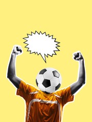 Creative soccer fan with ball on head