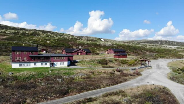 Dronefootage  of cabin in norwegian mountainlandscape