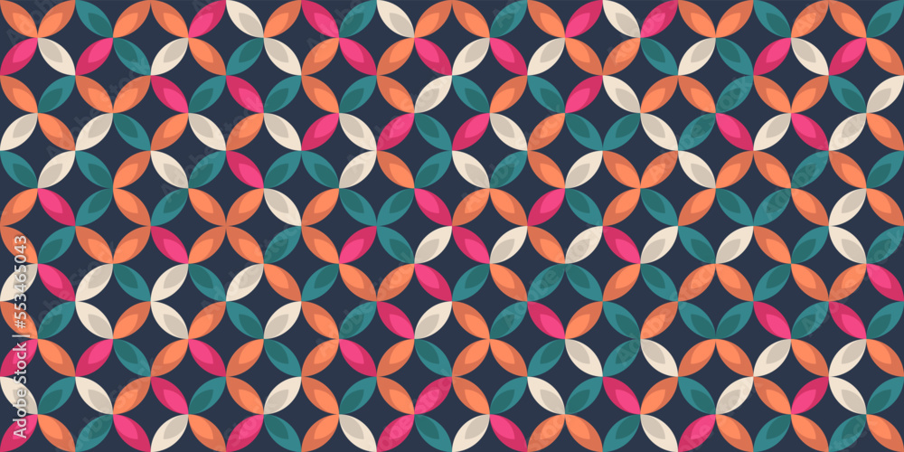 Poster four petals creates a multicolored texture. vector decor and print, stylish design of seamless surfa