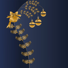 Christmas greeting card in navy blue and gold with Merry christmas