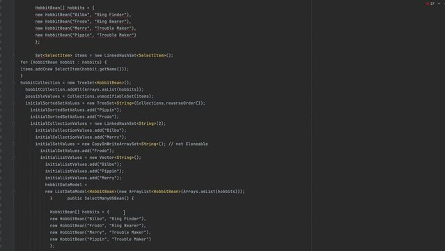 Java computer programming code scroll close up. Program development and security hacking code. High quality 4k footage