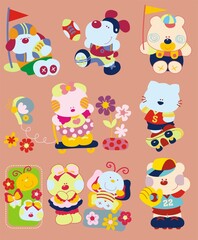 soccer, football, baseball, flag, bear, cute, set of drawings of animals for children's and baby making, art for making, drawings of animals, colorful animals,