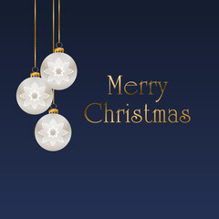 Christmas greeting card in navy blue and gold with Merry christmas