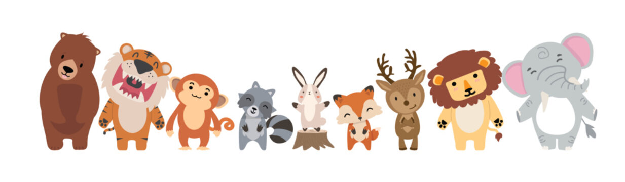 Set of Forest Animals flat doodle