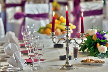 Arrangement for the presentation of the menu at the restaurant. Restaurant interior.