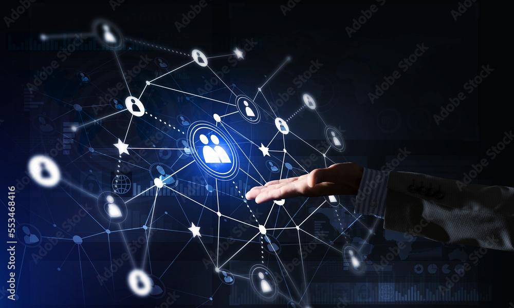 Poster presenting modern wireless technologies as means of communucation and networking on dark background