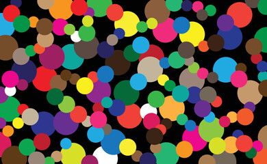 Multi-colored circles superimposed on a black background.