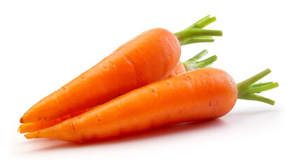 Carrots isolated. Carrot on white background. Carrots with green leaves.