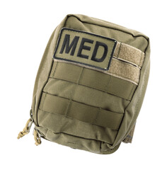 Military first aid kit isolated on white, top view