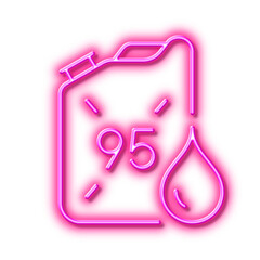 Petrol canister line icon. 95 petroleum fuel sign. Neon light effect outline icon.