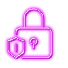 Lock line icon. Padlock protection sign. Neon light effect outline icon.
