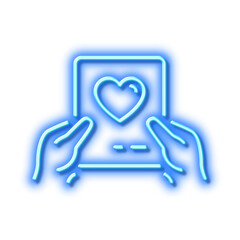Valentines day mail icon. Love letter symbol. Neon light effect outline icon.