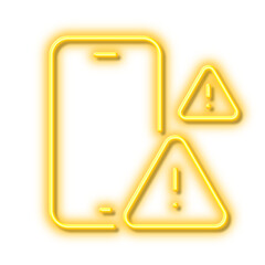 Phone warnings line icon. Smartphone app sign. Neon light effect outline icon.