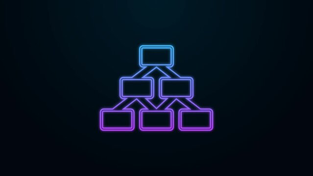 Glowing neon line Business hierarchy organogram chart infographics icon isolated on black background. Corporate organizational structure graphic elements. 4K Video motion graphic animation
