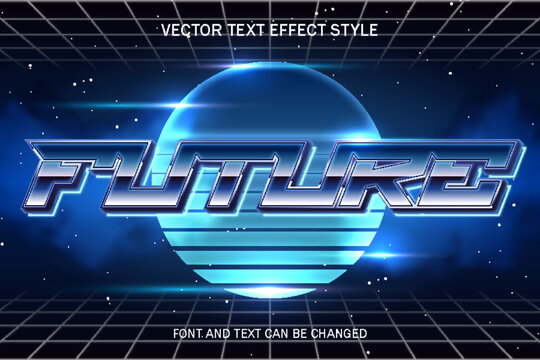 futuristic shiny chrome retro synthwave typography editable text effect font style template retrowave design