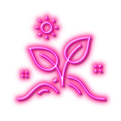 Leaves line icon. Grow plant leaf sign. Neon light effect outline icon.