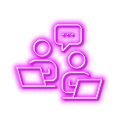 Teamwork line icon. Remote office sign. Neon light effect outline icon.