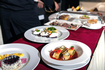 Preparation and presentation of the menu in the restaurant. Food and drink.