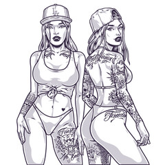 California tattoo girls label monochrome