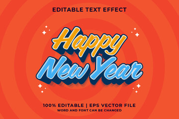 3d Happy New Year Cartoon Editable Text Effect Premium Vector