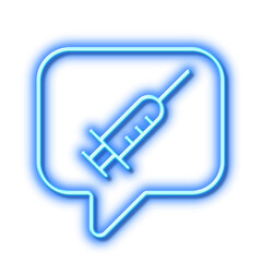 Vaccine message line icon. Vaccination syringe sign. Neon light effect outline icon.