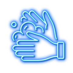Wash hands line icon. Covid hygiene sign. Neon light effect outline icon.