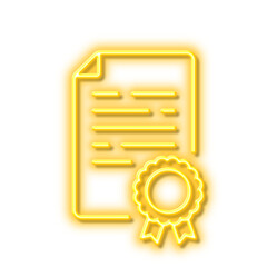 Certificate diploma line icon. Document file page sign. Neon light effect outline icon.