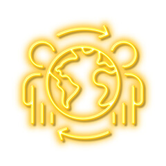 Global business line icon. International outsourcing sign. Neon light effect outline icon.