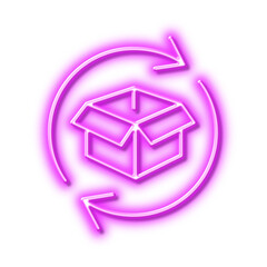 Exchange of goods line icon. Return parcel sign. Neon light effect outline icon.