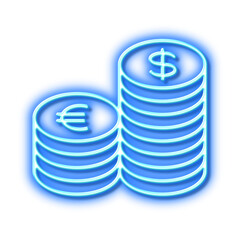 Coins money line icon. Banking currency. Neon light effect outline icon.