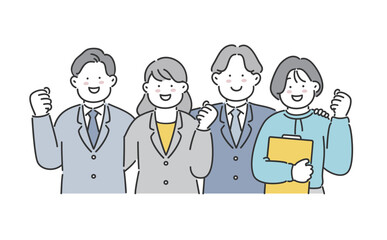 ガッツポーズの男女4人のビジネスチーム