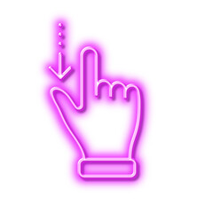 Touchscreen gesture line icon. Slide down arrow sign. Swipe action. Neon light effect outline icon.