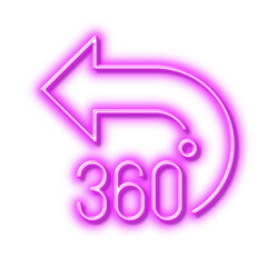 360 degrees line icon. VR simulation sign. Panoramic view. Neon light effect outline icon.