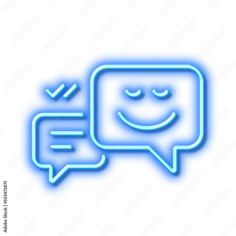 Poster message speech bubbles with smile line icon. neon light effect outline icon.