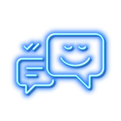 Message speech bubbles with Smile line icon. Neon light effect outline icon.