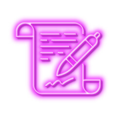Agreement document line icon. Contract file signature sign. Neon light effect outline icon.