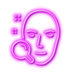 Face search line icon. Head recognition sign. Neon light effect outline icon.