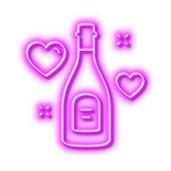 Love champagne line icon. Wedding drink sign. Neon light effect outline icon.