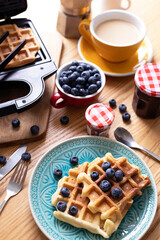 morning - bright breakfast with Belgian waffles