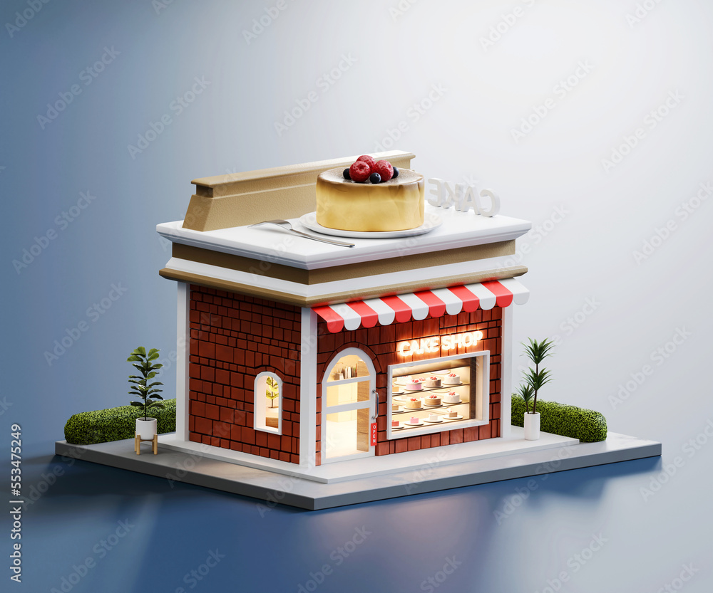 Poster isometric view minimal burger restaurant container store exterior architecture, 3d rendering digital