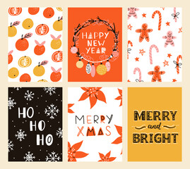 Naklejka premium Vector collection of Christmas poster templates. New year 2023 set of christmas greeting cards. Bright colors. presents and hand written lettering for your invitation and design.