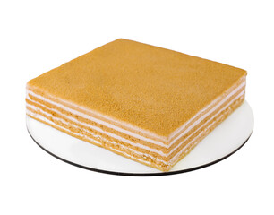 Napoleon Cake on a white plate isolated