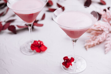 Strawberry alcohol cocktails in martini glass
