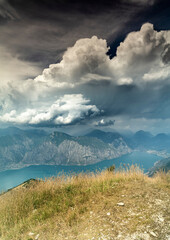 Mount Baldo (Monte Baldo) panorama wiev,Panorama of the gorgeous Garda lake surrounded by mountains
