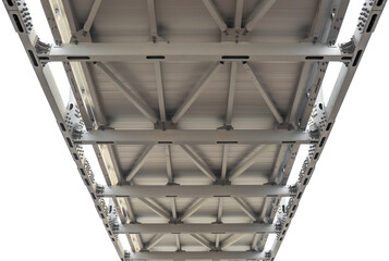 Bridge frame with bolted painted metal beams.