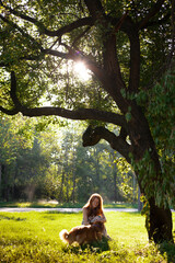 beautiful corgi dog and girl
