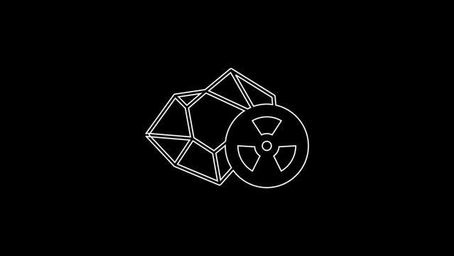 White line Radioactive icon isolated on black background. Radioactive toxic symbol. Radiation hazard sign. 4K Video motion graphic animation